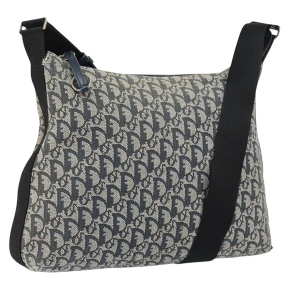 Authentic Christian Dior Trotter Canvas Shoulder Bag Navy Silver